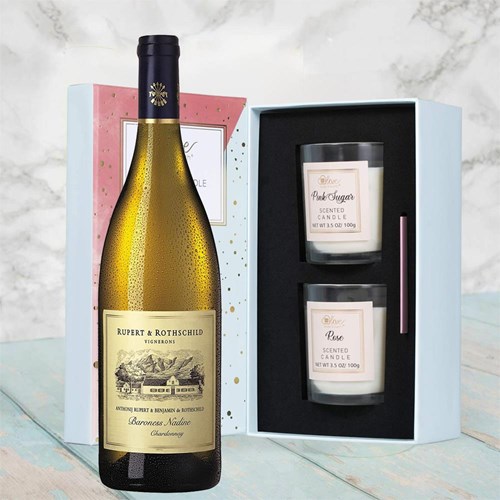Rupert & Rothschild Baroness Nadine Chardonnay 75cl White Wine With Love Body & Earth 2 Scented Candle Gift Box